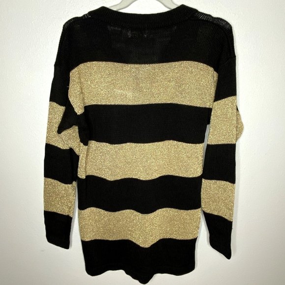 NEW XES-NY Gold & Black Striped Sweater Mob Wife Avant Garde - Picture 4 of 9